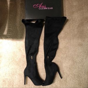 Thigh High Boots Single Sole Faux Suede